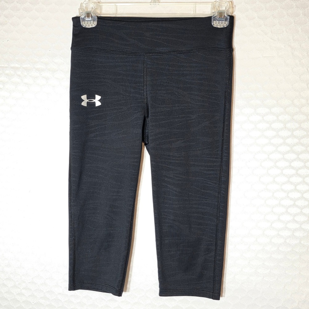 Under Armour Girls Black Wave Print AllSeasonGear Fitted Capri Leggings YMD M